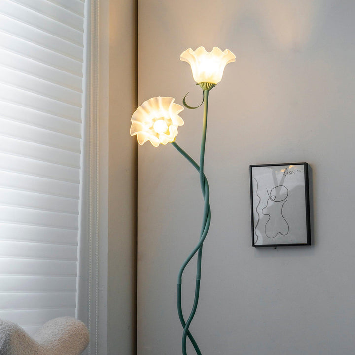 Beautiful green floral floor lamp, a modern botanical statement piece for home.