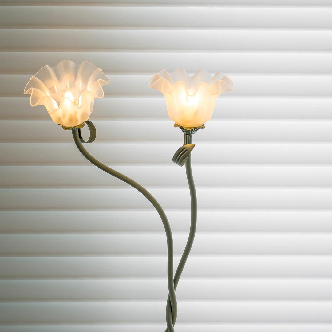 Decorative green floral lamp, modern white shade floor light for stylish bedrooms.
