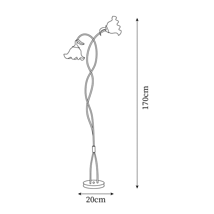 Decorative green botanical floor lamp, white shade, modern floral art for the home.