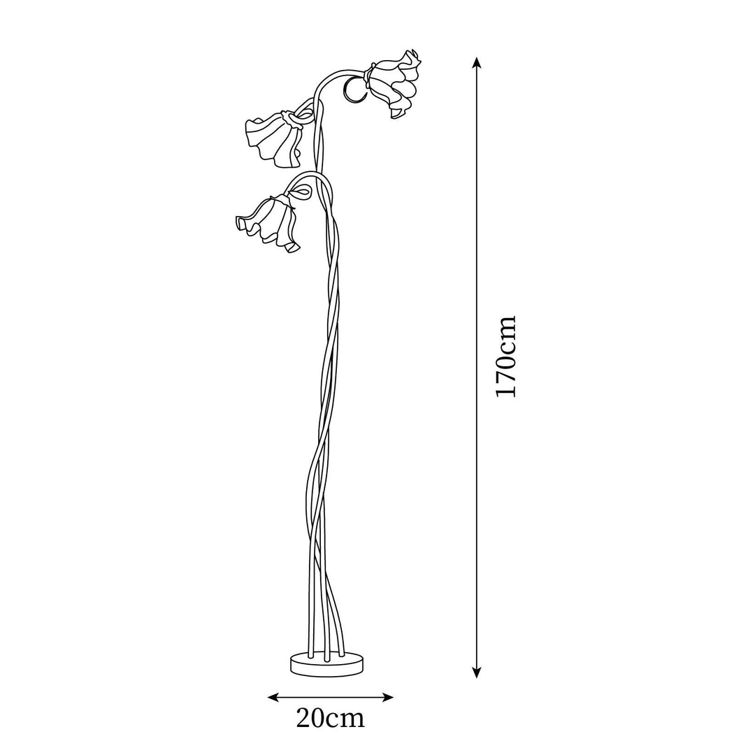 Modern green floral floor lamp, sleek stand, white shade, illuminating any living space.