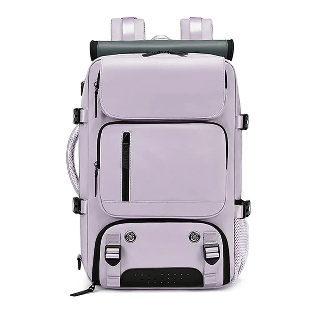 Durable large waterproof travel backpack built for rugged adventures, with convenient external USB charging port.