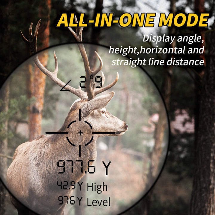 Durable precision outdoor laser rangefinder, a reliable golf & hunting distance measurer with 6.5x zoom.