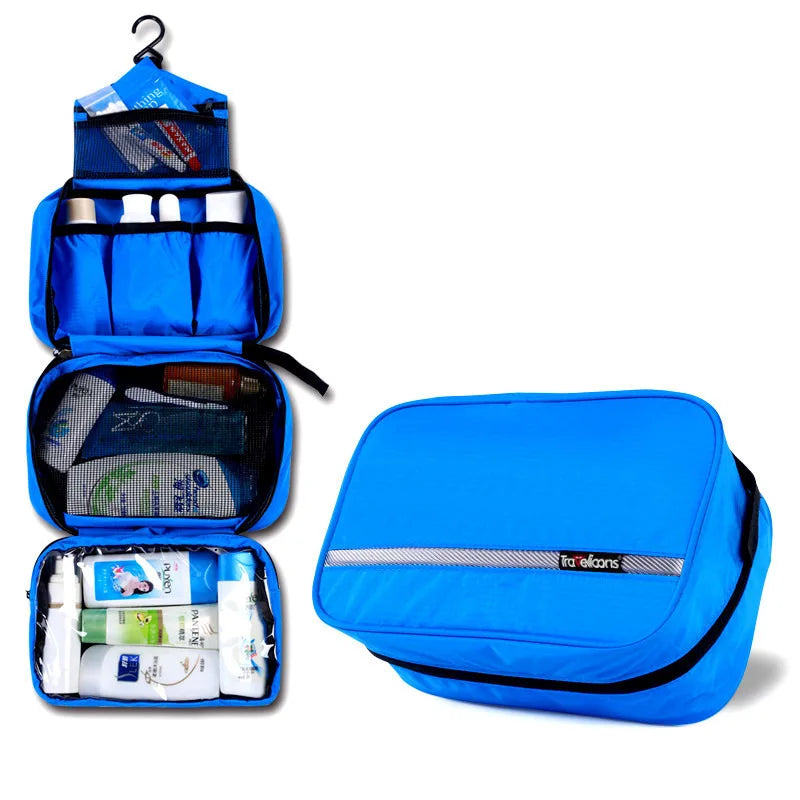 Unisex cosmetic travel organizer bag; waterproof & spacious for toiletries, essentials, and gym use.
