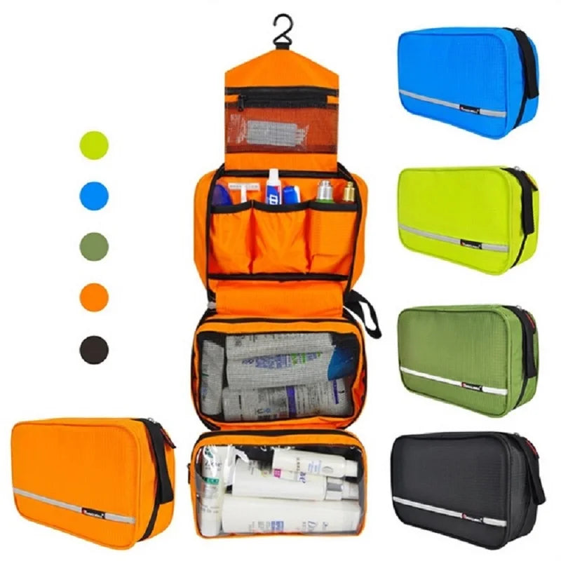 Unisex large waterproof travel toiletry bag; durable storage for organized trips & gym essentials.