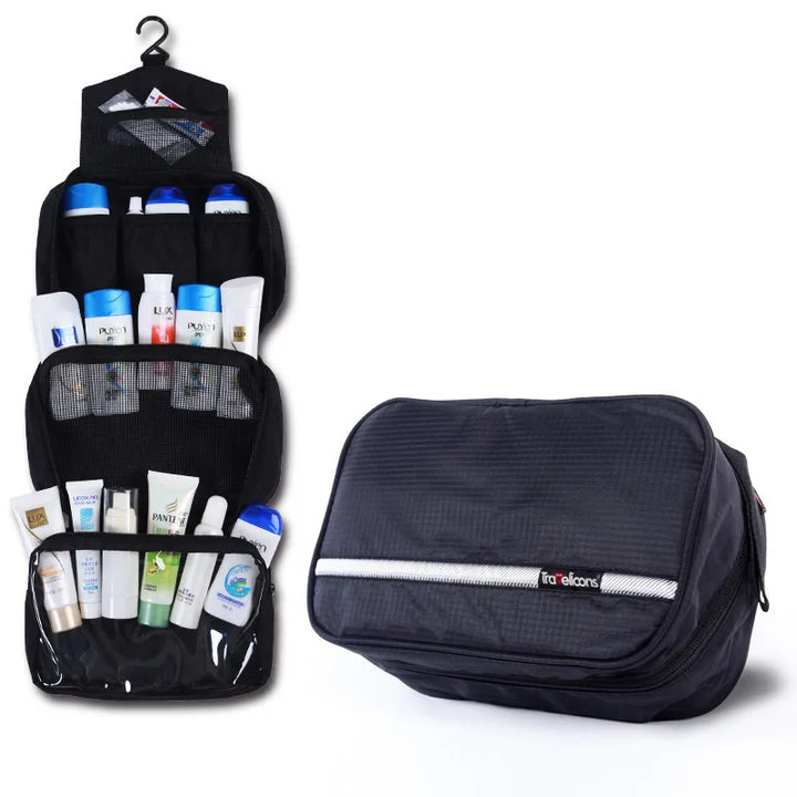 Portable waterproof toiletry bag for travel, gym & daily essentials; durable, easy carry cosmetic storage.