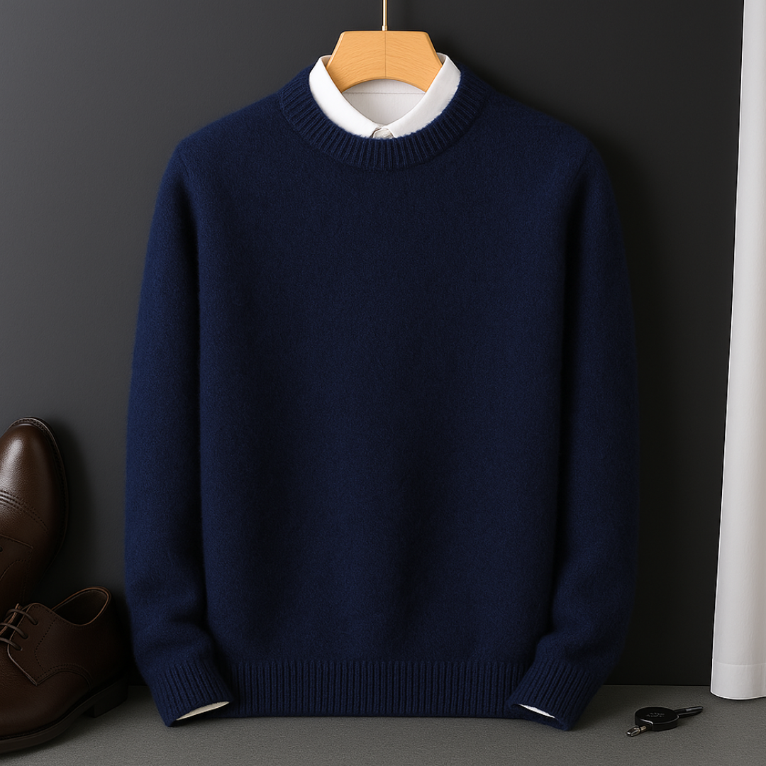 Men's fitted pullover sweater, ultra-soft long-sleeve knitwear for a sleek and comfortable casual look.