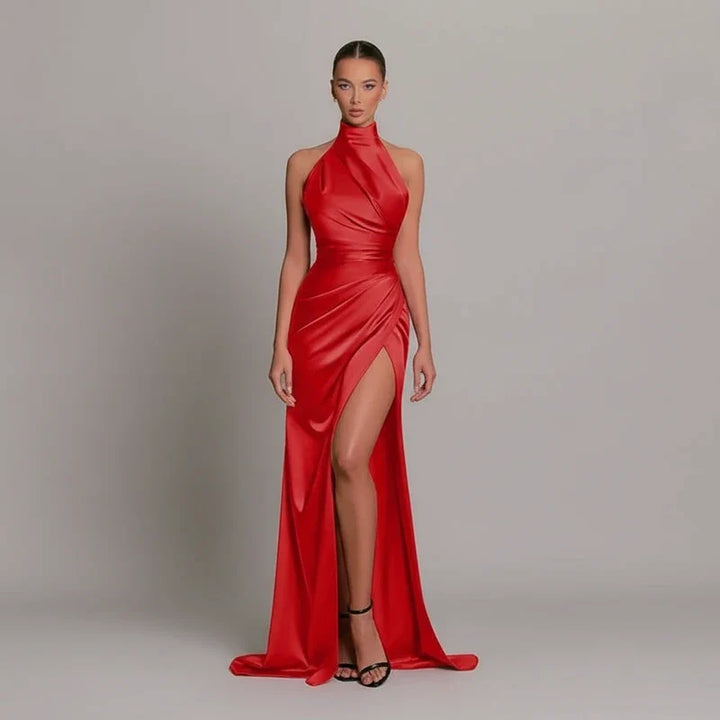 Stunning women's halter bodycon maxi dress. Elegant evening gown, perfect formal wear for special occasions.