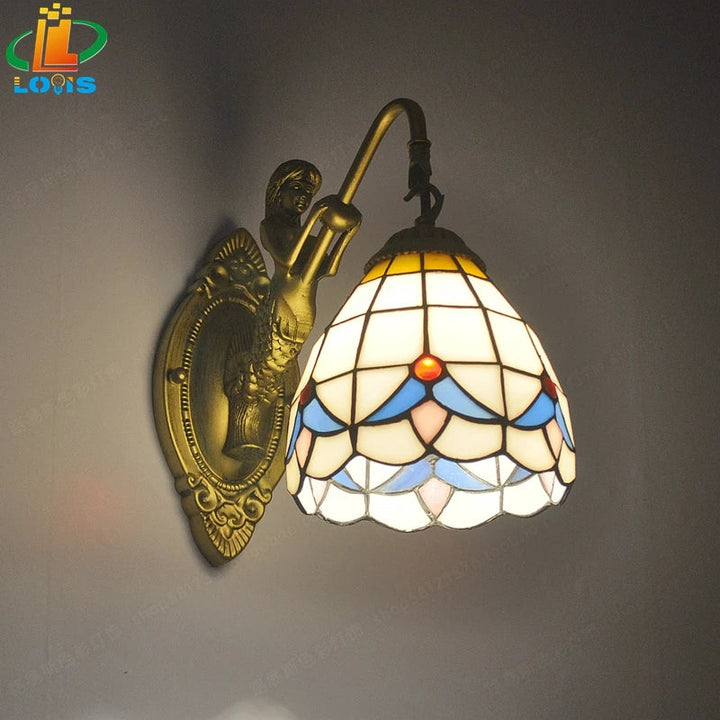 Whimsical Mermaid Glass LED Wall Light, perfect accent lighting for bedroom or living room.