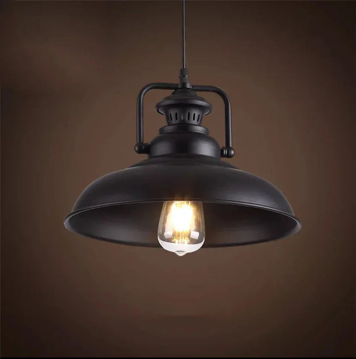 Industrial farmhouse hanging lamp, iron construction, for a stylish home decor update.