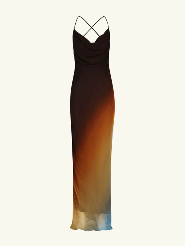 Formal women's maxi dress, elegant with spaghetti straps, perfect for wedding guests, evening wear, and events.