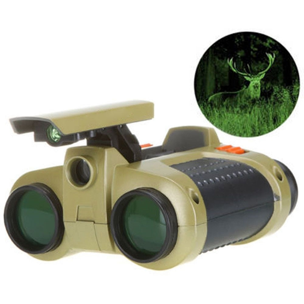 Child explorer uses Tavvitaimp18 kids' night vision binoculars for exciting nature adventures.