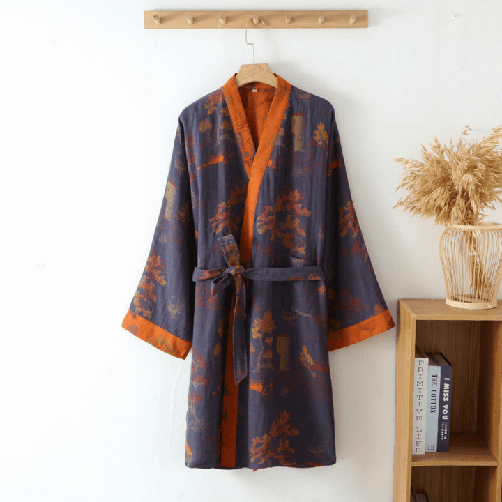 Unisex retro kimono bathrobe in soft fabric, perfect for luxurious spa days and ultimate relaxation.