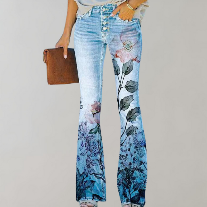 Fashionable women's high-rise flare pants, perfect for creating stylish retro outfits with their comfy wide leg.