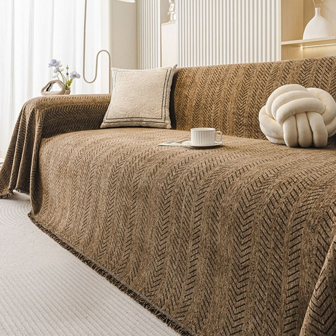 Soft chenille sofa cover for living room. Offers scratch-resistant protection & easy-wash convenience.