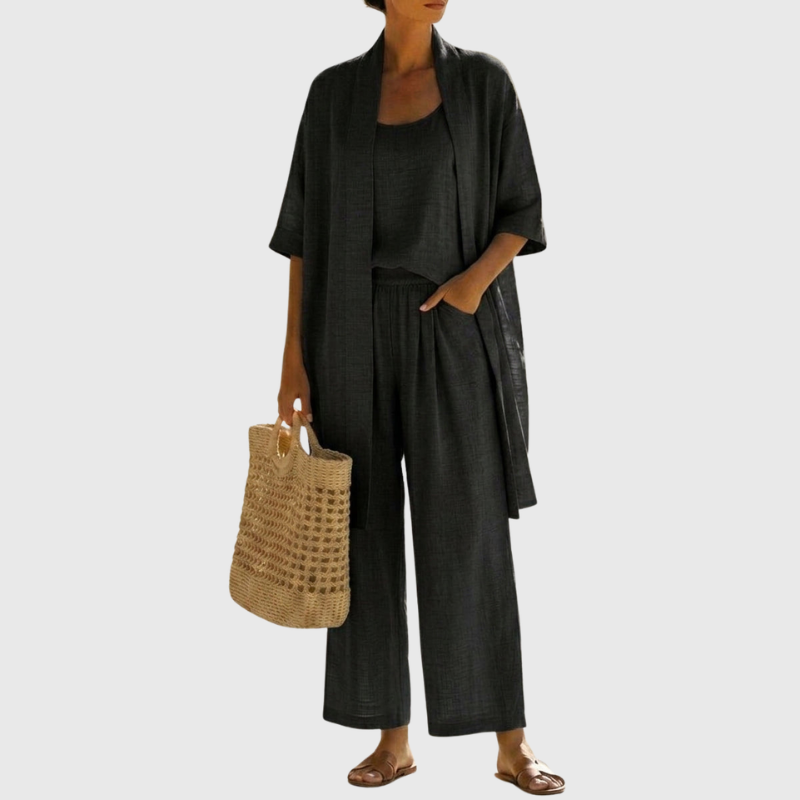 Plus size women's lightweight three-piece set. Breathable, comfortable loungewear with a relaxed fit.