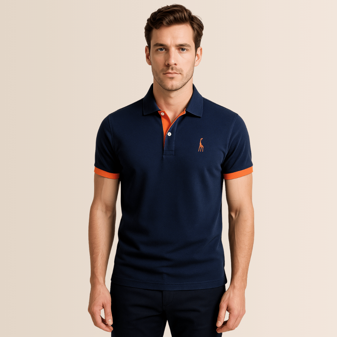 Men's relaxed fit stand collar polo shirt in a solid color, perfect for casual summer wear & everyday comfort.
