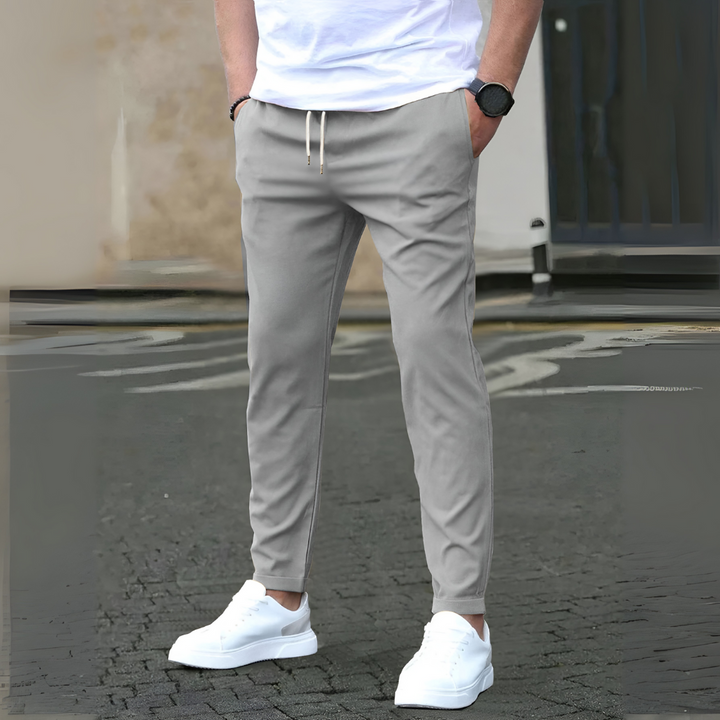 Everyday men's slim fit drawstring pants, combining athletic comfort with modern casual style.