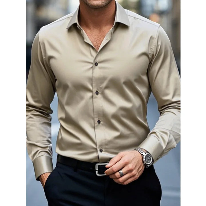 Stylish men's slim fit long sleeve shirt, ideal for smart casual, business attire, or professional events.