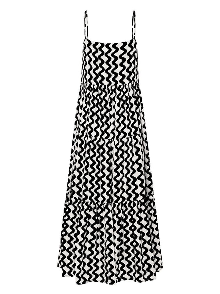 Effortless women's black boho midi sundress with a flowy design, offering versatile summer style & bohemian charm.
