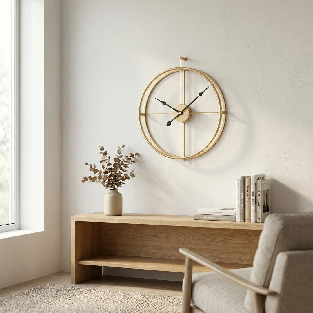 Silent minimalist round wall clock. Modern home decor for living room or office.