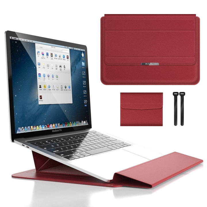 Sleek 3-in-1 laptop case, a minimalist computer bag with stand functionality & organized tech storage for professionals.