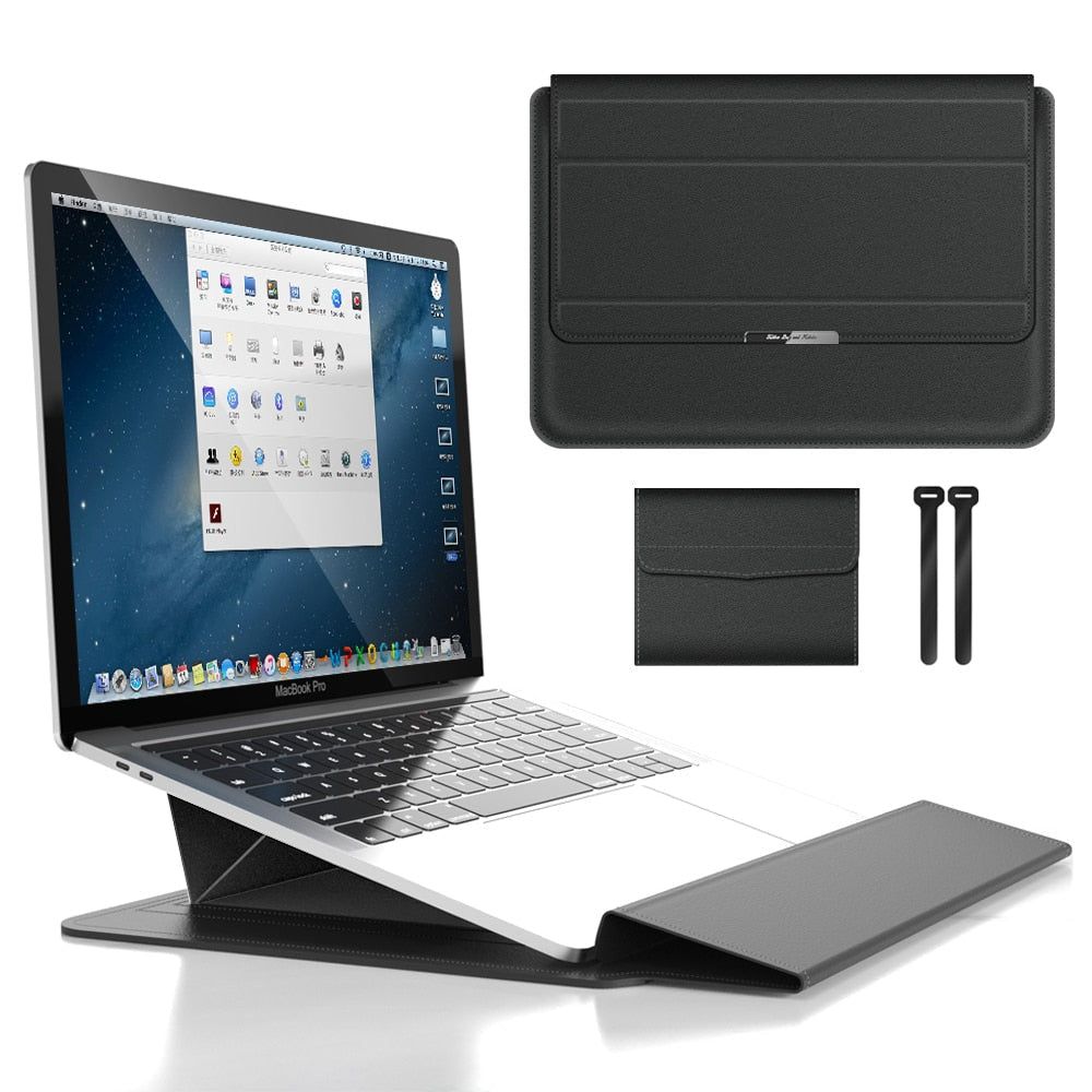 Essential laptop case for office & work from home, offering organized tech storage, device protection & a portable stand.