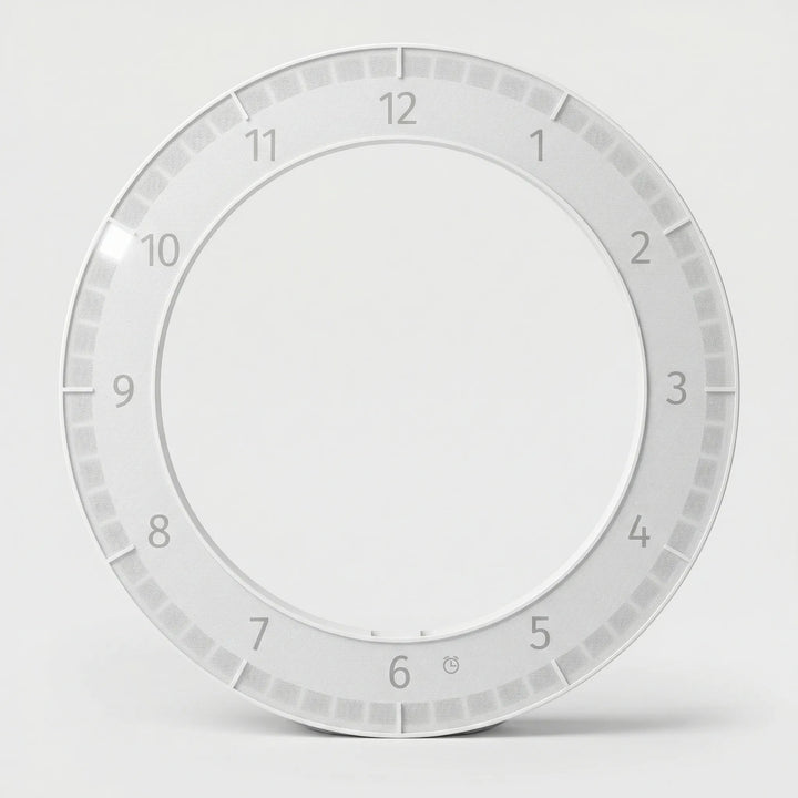 Minimalist circular LED digital wall clock, ideal for a modern home office or living space.