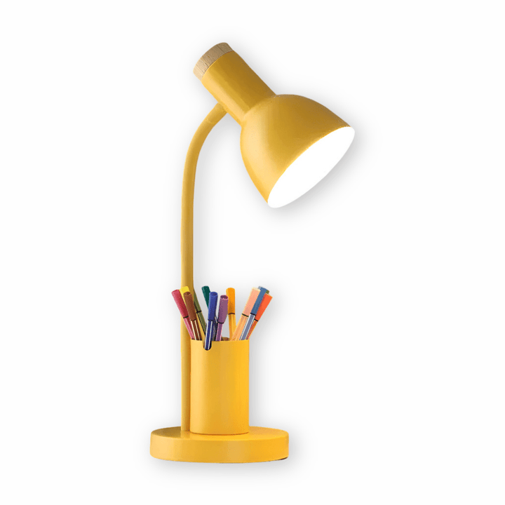 LED study lamp with a pen holder, perfect for student desks. Modern, adjustable light for focused work.