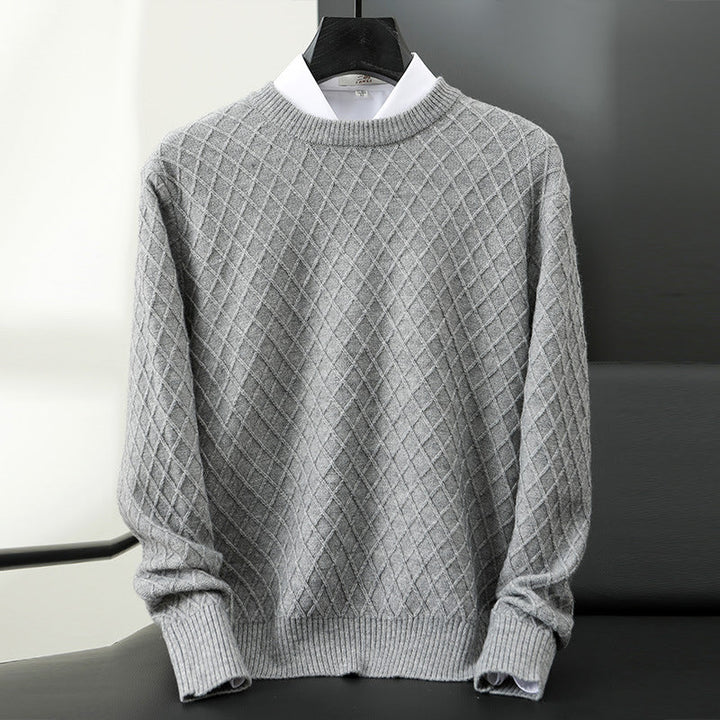 Classic men's blue crewneck pullover. Essential knitwear for versatile fall and winter fashion.