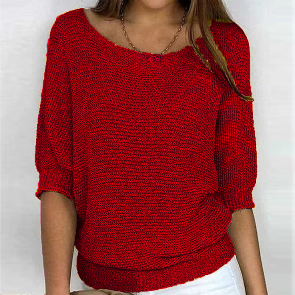 Versatile women's long sleeve pullover sweater, a cozy casual knit for all seasons.