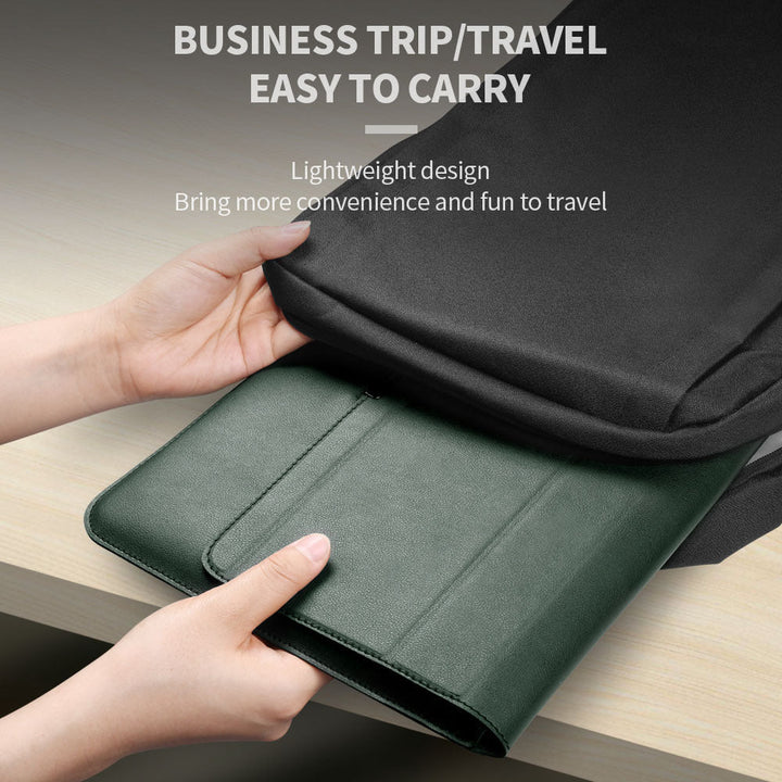 Versatile 3-in-1 laptop case, tech organizer & portable stand for professional device protection & travel.