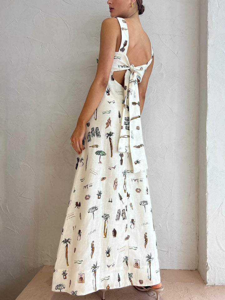 Women's pure white square neck flowing maxi dress. A comfortable, elegant sleeveless long dress for resort fashion.