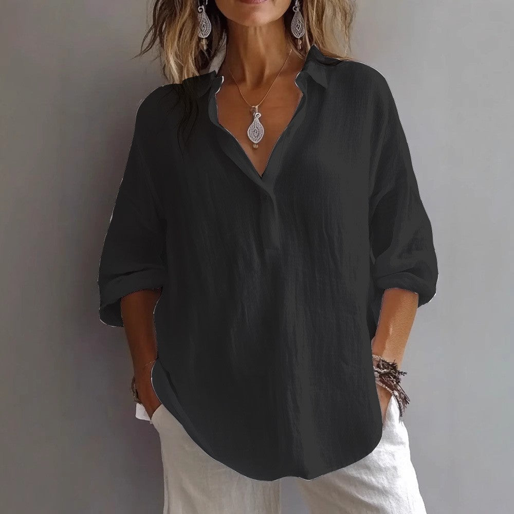 Summer fashion women's shirt, button-down, wide sleeves, perfect for a breezy casual top.