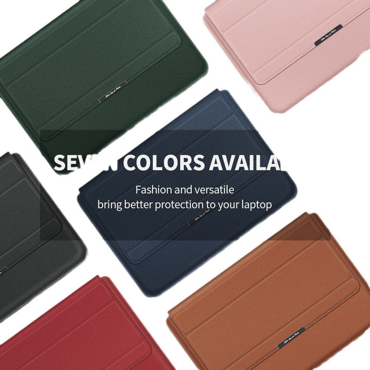 Multi-functional laptop sleeve with built-in portable stand, perfect for ergonomic work from home & office essentials.