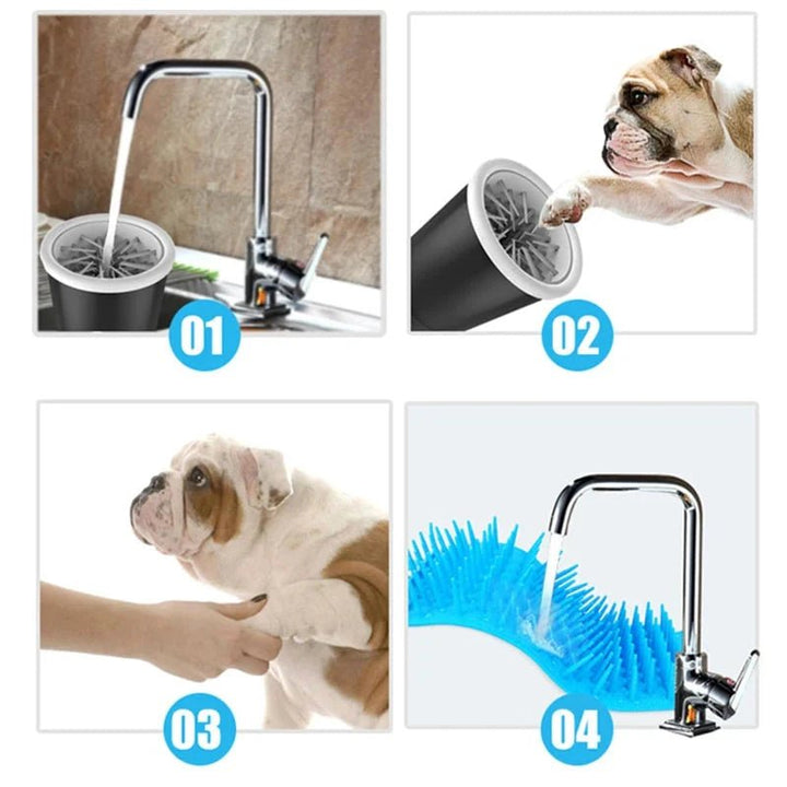 Versatile automatic pet paw cleaner for dogs & cats. Rechargeable, with gentle silicone brushes for clean paws.