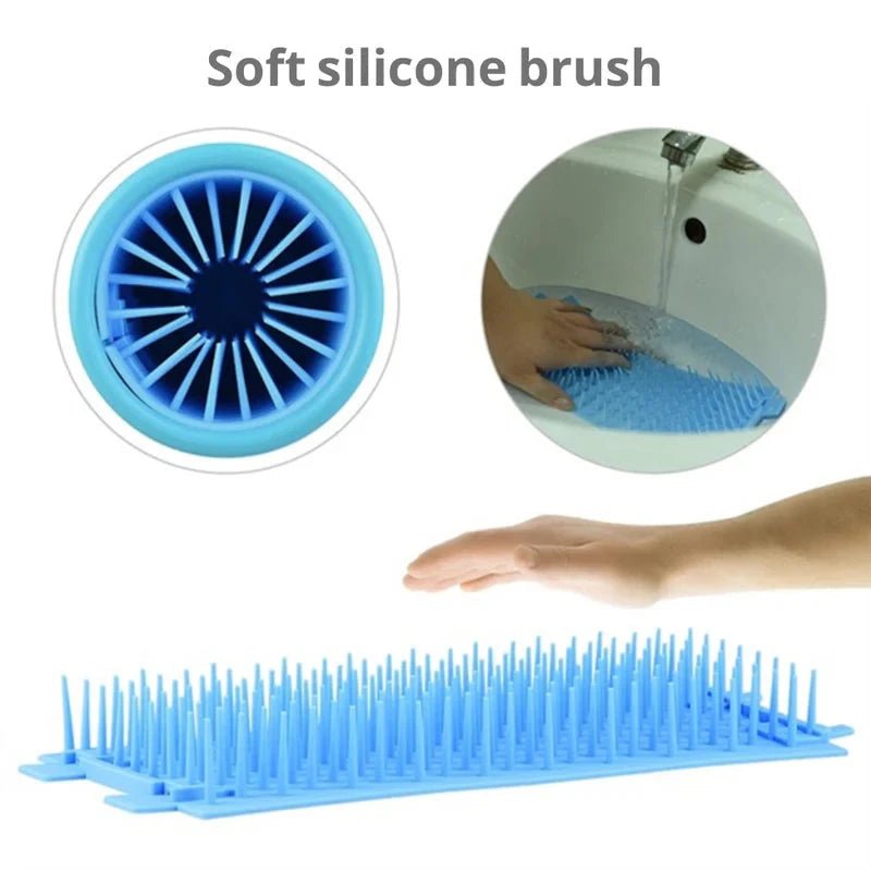 Portable rechargeable automatic dog paw cleaner with soft silicone brush for quick pet hygiene on the go.