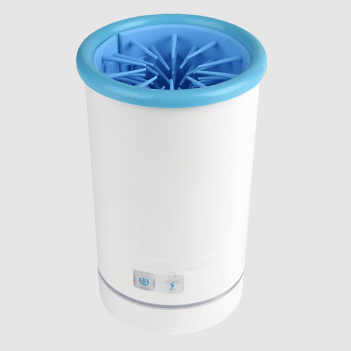 Gentle automatic dog paw cleaner, rechargeable. Removes mud & dirt effectively for pet hygiene & grooming.
