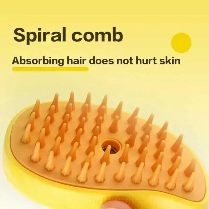 Gentle pet steam brush for comfortable hair removal, reducing shedding in cats & dogs. Promotes relaxation.