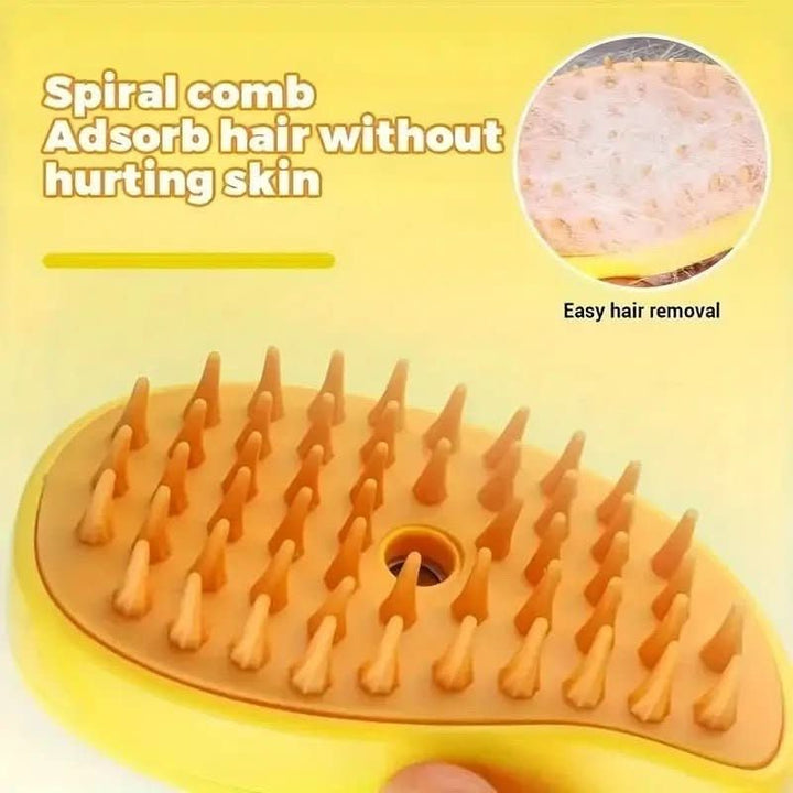 Multifunctional pet steam brush for grooming, deshedding & relaxing massage for furry friends.