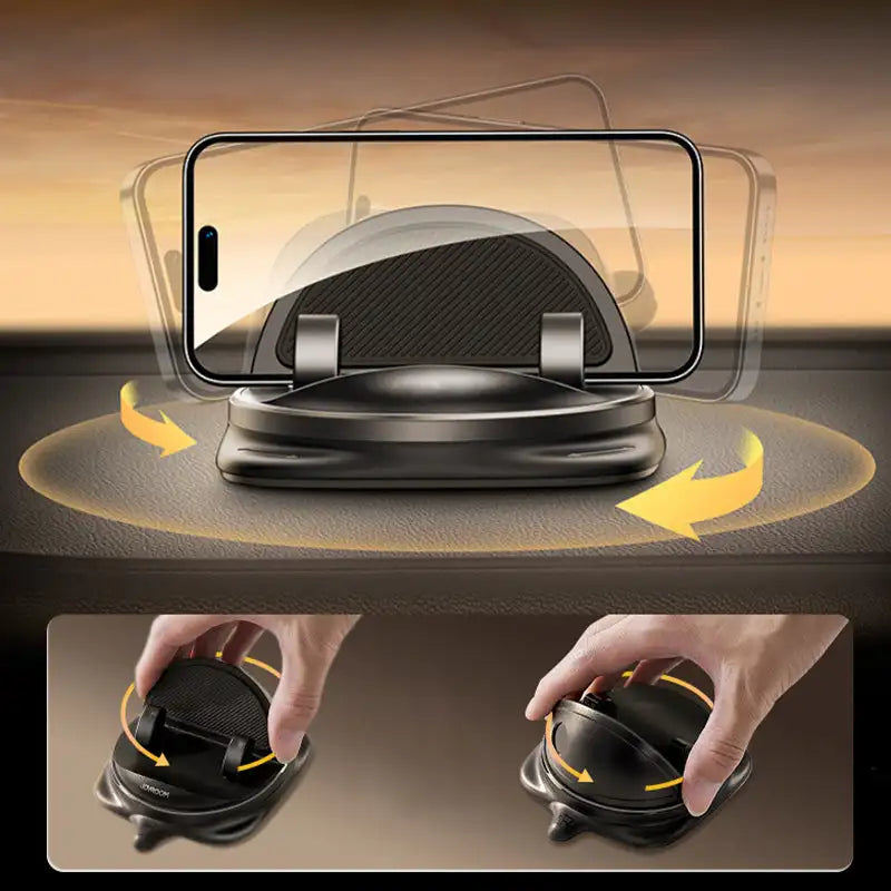Adjustable car phone holder with 360° rotation, ensures safe hands-free use for any smartphone model.