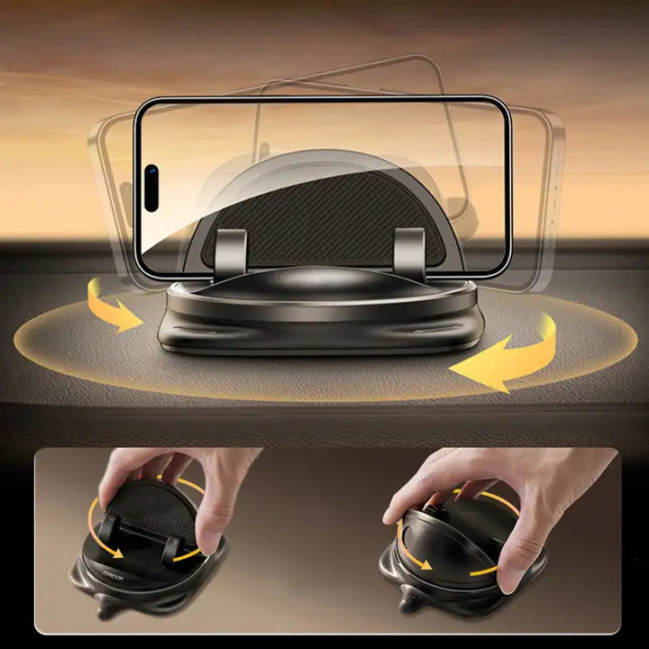 Adjustable car phone holder with 360° rotation, ensures safe hands-free use for any smartphone model.