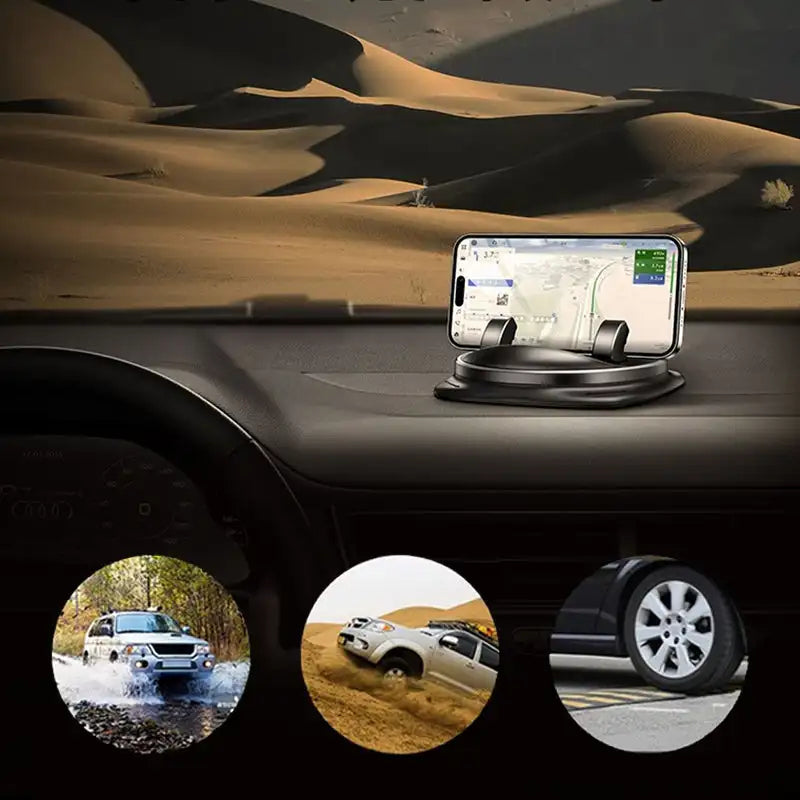 Secure vehicle accessory: 360° rotating dash & air vent smartphone mount for enhanced driving navigation.