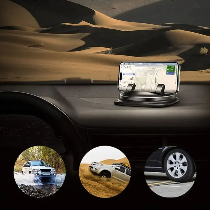 Secure vehicle accessory: 360° rotating dash & air vent smartphone mount for enhanced driving navigation.