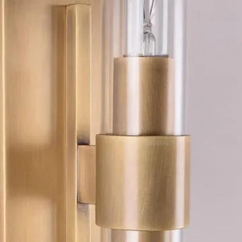 Interior lighting: elegant 23-inch modern brass & glass dual wall sconce, perfect for home decor.