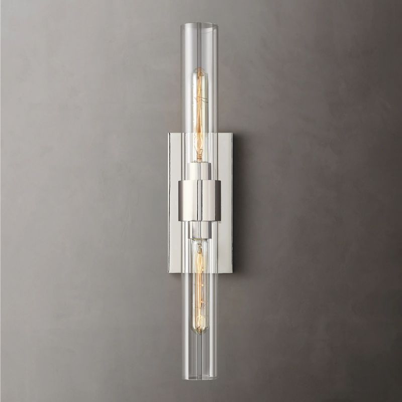 Modern 23" brass & glass 2-light wall sconce, perfect as an elegant vanity light fixture.