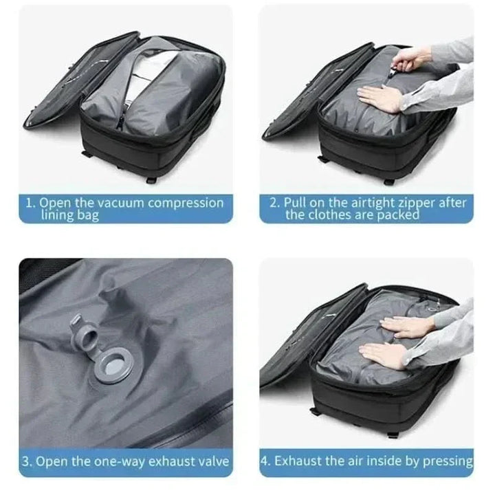 Ergonomic compressible laptop backpack for comfortable all-day wear & efficient packing for travel.