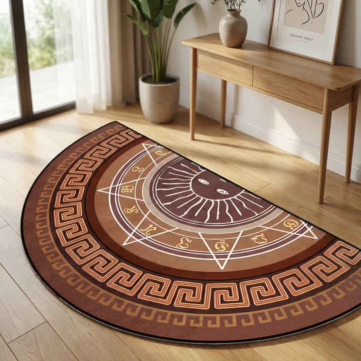 Round decorative floor mat with elegant Flowique waves for home decor.
