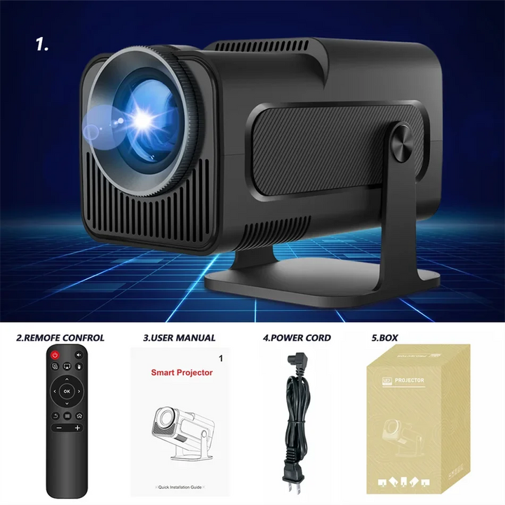Compact 4K Android 11 projector with high resolution. Transform any space into a smart portable cinema.