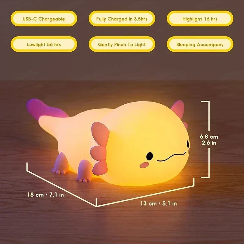 Nursery-friendly soft silicone LED night light, rechargeable & touch-controlled, a safe sleep aid for children.