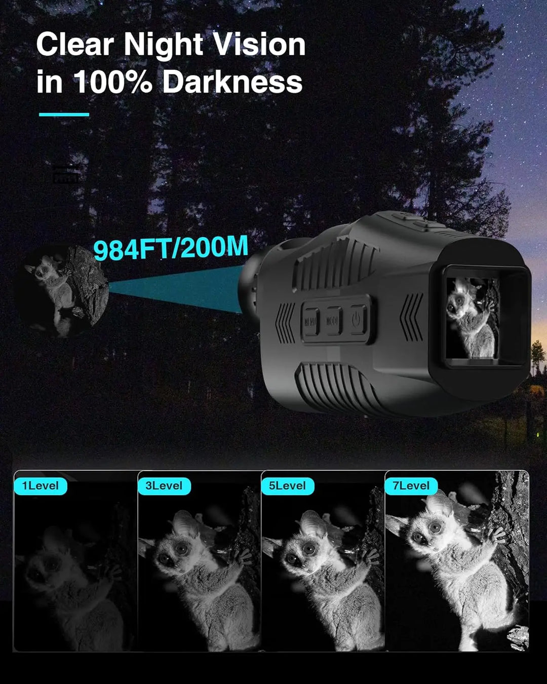 Clear high-definition night vision monocular for detailed outdoor wildlife and security observation.